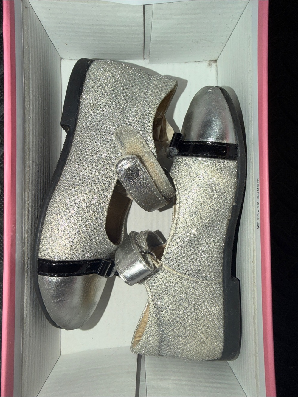 Naturino Girls Silver Glitter Mary Jane Flats with Patent Trim